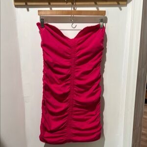 Vibrant Pink Ruched Strapless Dress